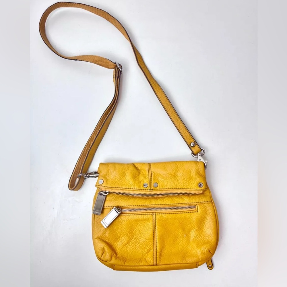 Tignanello Mustard Yellow Genuine Leather Crossbody Bag Adjustable Strap wallet
